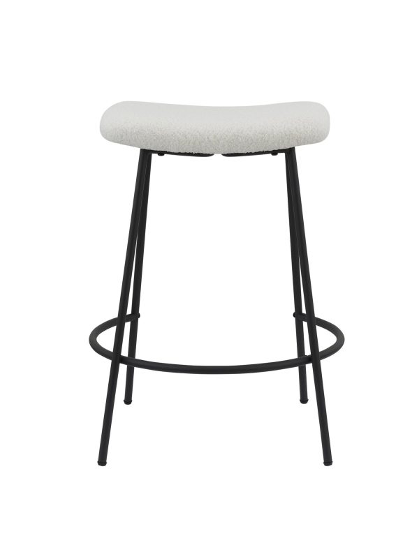 Set of Two 26" White And Black Faux Sherpa And Metal Backless Counter Height Bar Chairs - Image 4