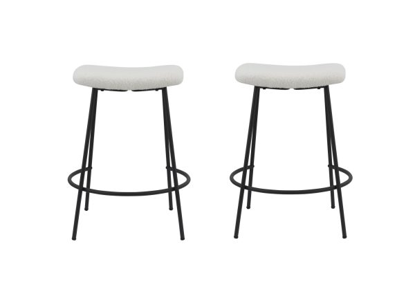 Set of Two 26" White And Black Faux Sherpa And Metal Backless Counter Height Bar Chairs - Image 2