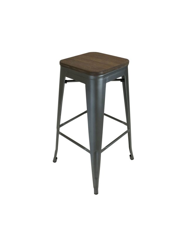 Set of Four 26" Brown And Gunmetal Wood And Metal Backless Counter Height Bar Chairs - Image 3