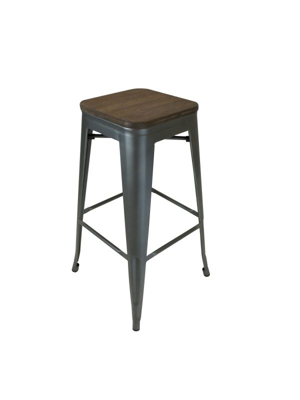 Set of Four 26" Brown And Gunmetal Wood And Metal Backless Counter Height Bar Chairs - Image 4