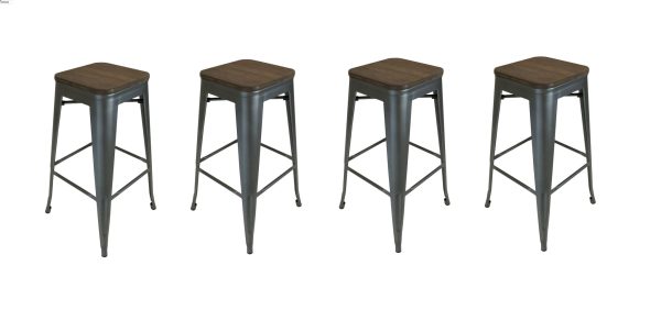Set of Four 26" Brown And Gunmetal Wood And Metal Backless Counter Height Bar Chairs - Image 2