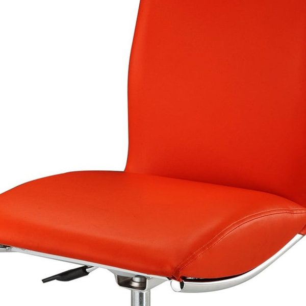 Set of Two Red And Silver Faux Leather And Metal Low Back Adjustable Height Bar Chairs - Image 4