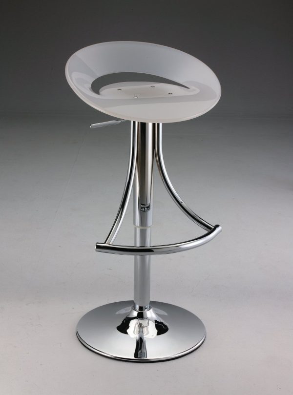 White And Silver Acrylic And Metal Low Back Adjustable Height Bar Chair - Image 4