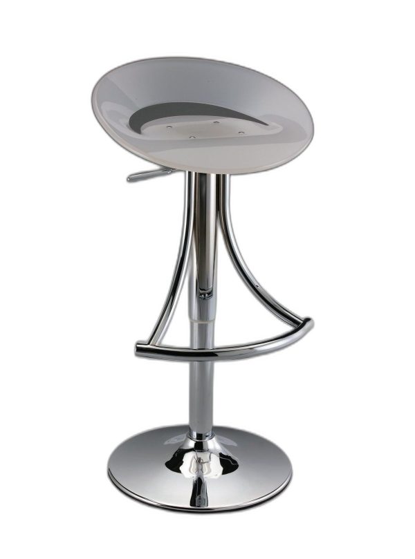 White And Silver Acrylic And Metal Low Back Adjustable Height Bar Chair - Image 2