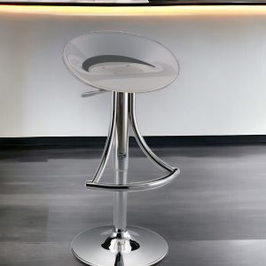 White And Silver Acrylic And Metal Low Back Adjustable Height Bar Chair