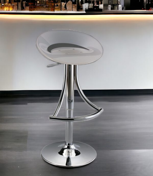 White And Silver Acrylic And Metal Low Back Adjustable Height Bar Chair