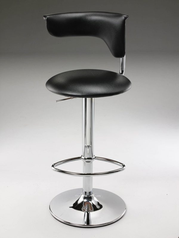 Black And Silver Faux Leather And Metal Low Back Adjustable Height Bar Chair - Image 4