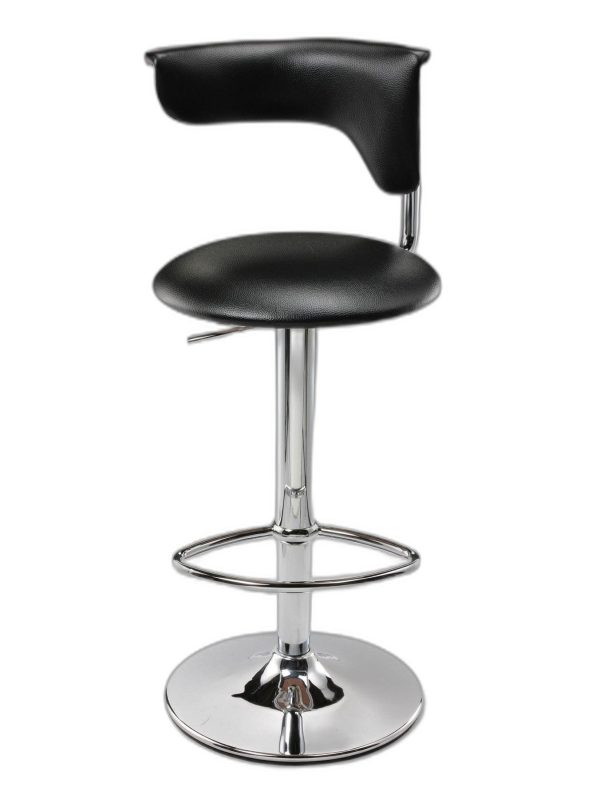 Black And Silver Faux Leather And Metal Low Back Adjustable Height Bar Chair - Image 2