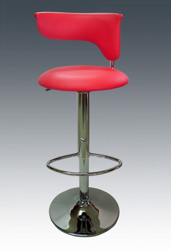 Red And Silver Faux Leather And Metal Low Back Adjustable Height Bar Chair - Image 4