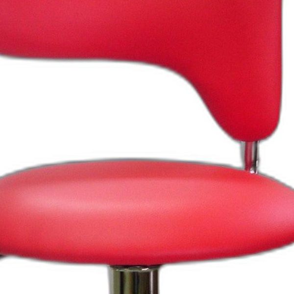 Red And Silver Faux Leather And Metal Low Back Adjustable Height Bar Chair - Image 3