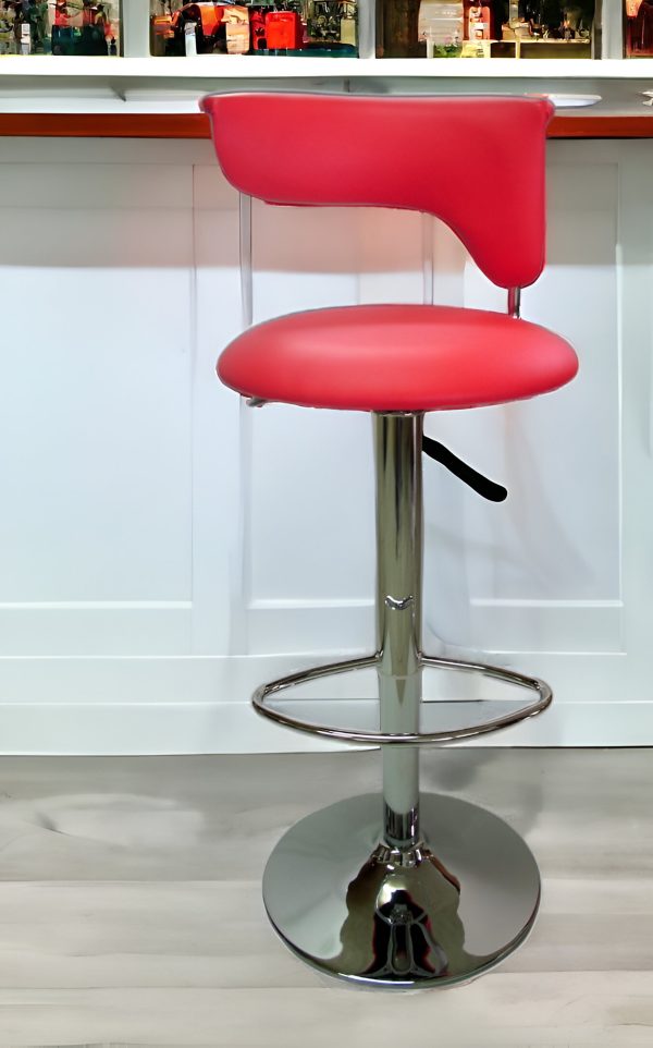 Red And Silver Faux Leather And Metal Low Back Adjustable Height Bar Chair - Image 2