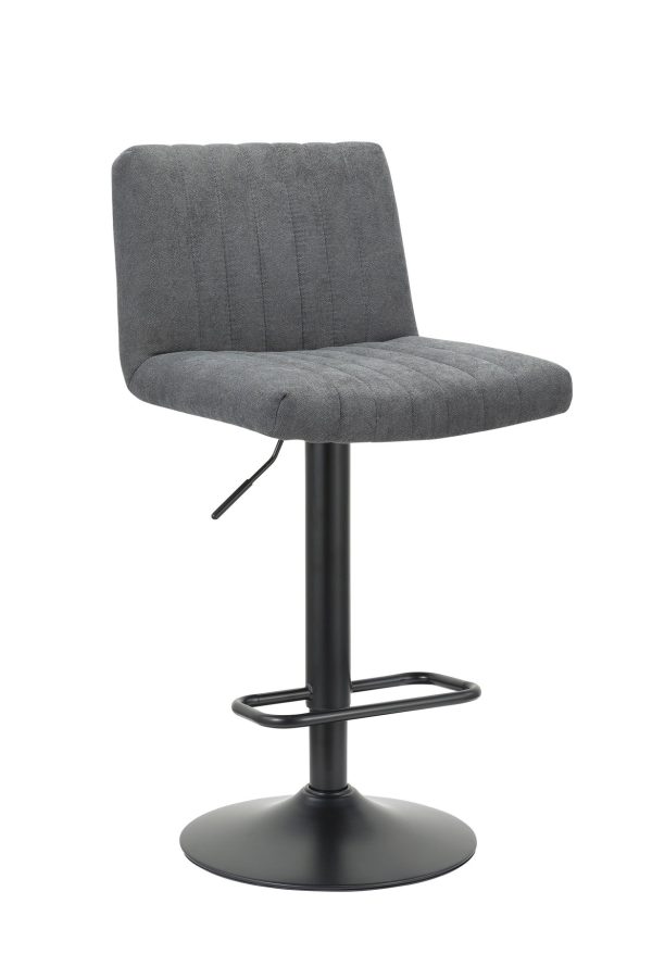 Set of Two Gray And Black Fabric And Metal Low Back Adjustable Height Bar Chairs - Image 2