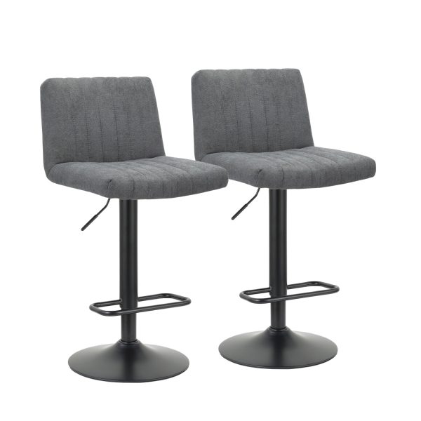 Set of Two Gray And Black Fabric And Metal Low Back Adjustable Height Bar Chairs - Image 4