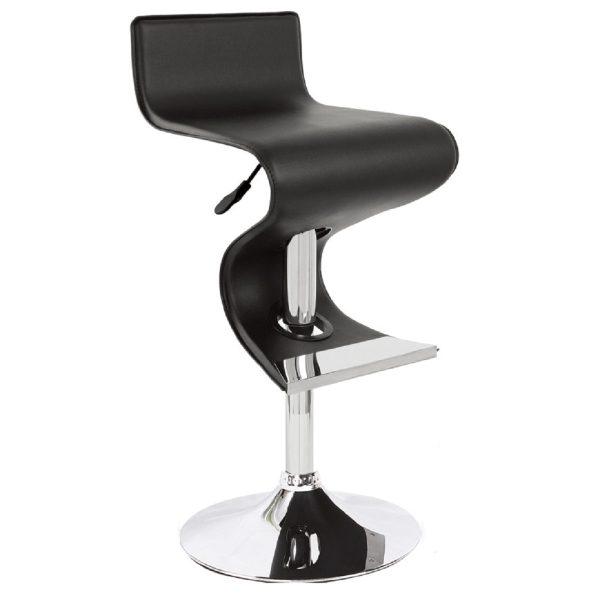 Black And Silver Faux Leather And Metal Low Back Adjustable Height Bar Chair - Image 2