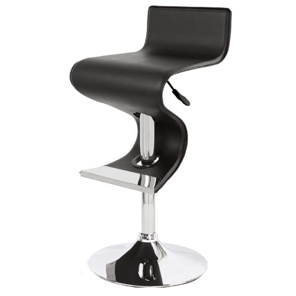 Black And Silver Faux Leather And Metal Low Back Adjustable Height Bar Chair - Image 4