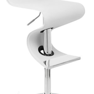 White And Silver Faux Leather And Metal Low Back Adjustable Height Bar Chair