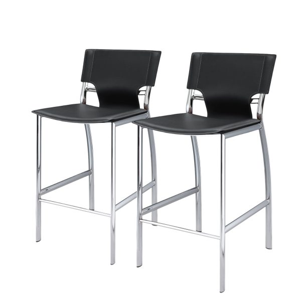 Set of Two 25" Gray and Silver Faux Leather and Metal Low Back Counter Height Bar Chairs - Image 2