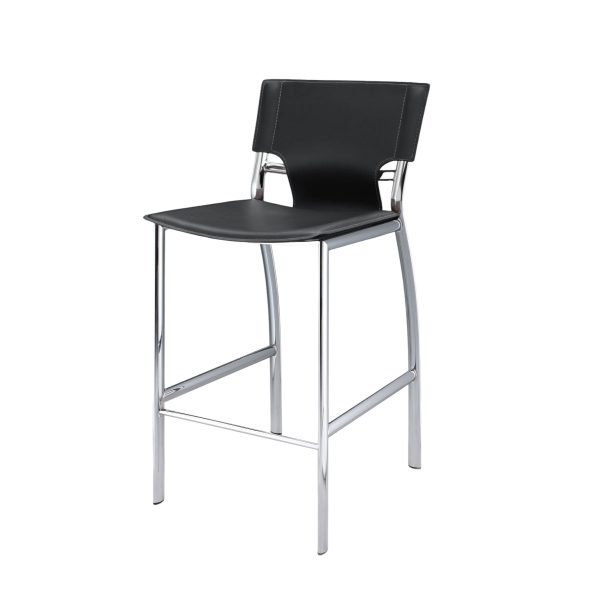 Set of Two 25" Gray and Silver Faux Leather and Metal Low Back Counter Height Bar Chairs - Image 3