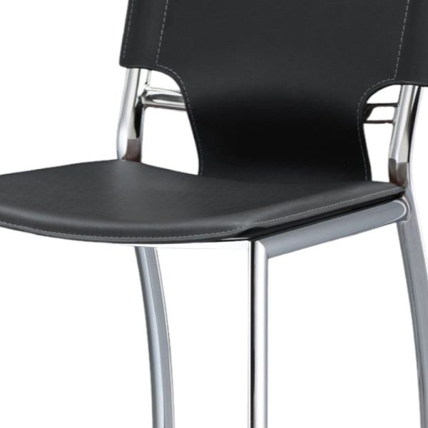 Set of Two 25" Black And Silver Faux Leather And Metal Low Back Counter Height Bar Chairs - Image 4