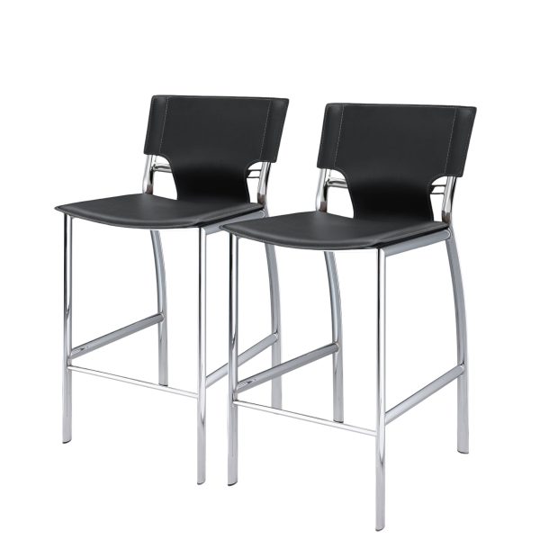 Set of Two 25" Black And Silver Faux Leather And Metal Low Back Counter Height Bar Chairs - Image 2