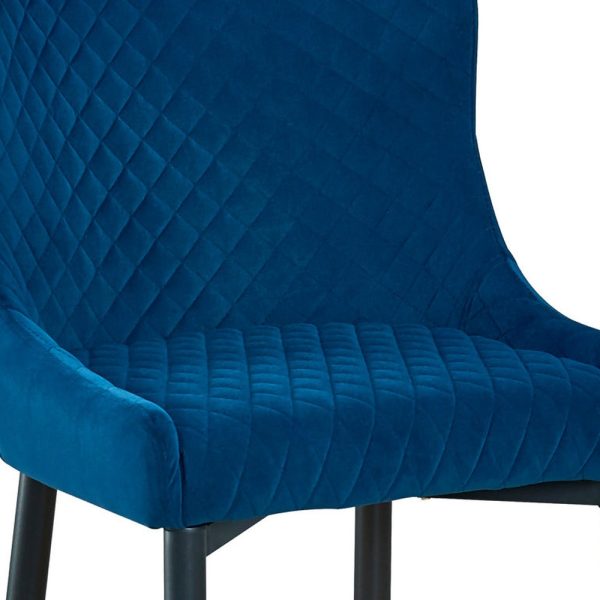 Set of Two 26" Blue And Black Velvet And Metal Low Back Counter Height Bar Chairs - Image 4