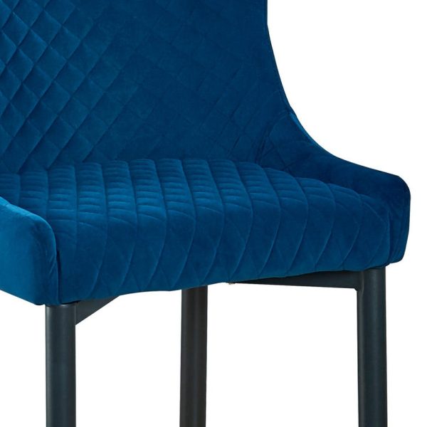Set of Two 30" Blue And Black Velvet And Metal Low Back Bar Height Bar Chairs - Image 4