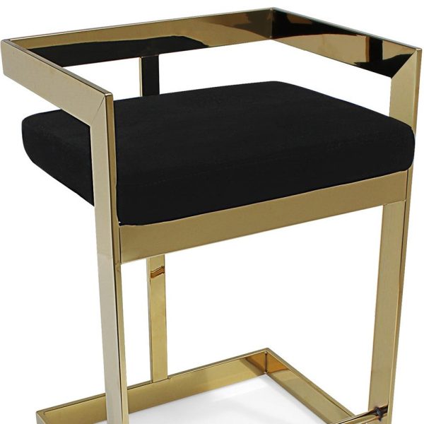 30" Black And Gold Velvet And Stainless Steel Low Back Bar Height Bar Chair - Image 4
