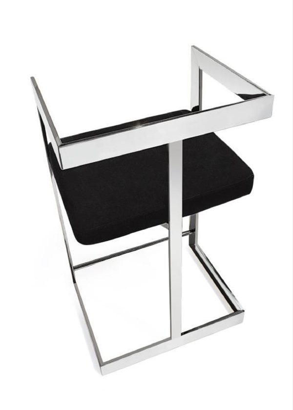 30" Black And Silver Velvet And Stainless Steel Low Back Bar Height Bar Chair - Image 3