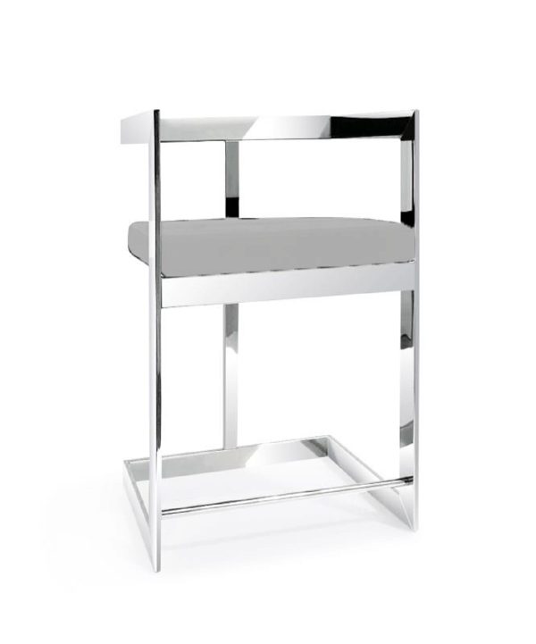 26" Gray And Silver Velvet And Stainless Steel Low Back Counter Height Bar Chair - Image 2