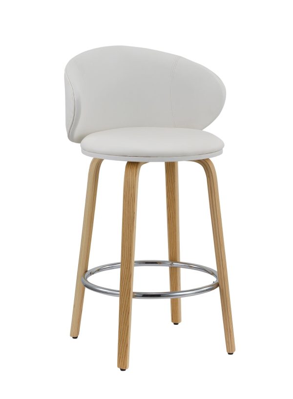 Set of Two 26" White And Brown Faux Leather And Metal Low Back Counter Height Bar Chairs - Image 3