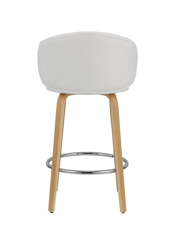 Set of Two 26" White And Brown Faux Leather And Metal Low Back Counter Height Bar Chairs - Image 4