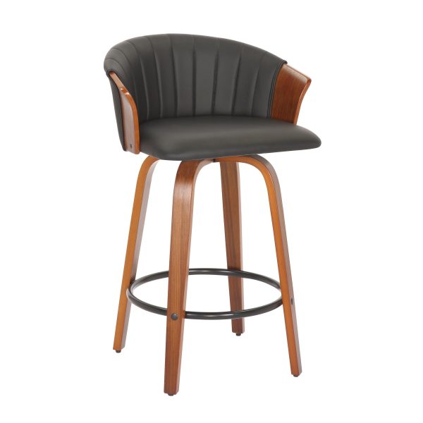 Set of Two 26" Black And Brown Faux Leather And Metal Low Back Counter Height Bar Chairs - Image 3