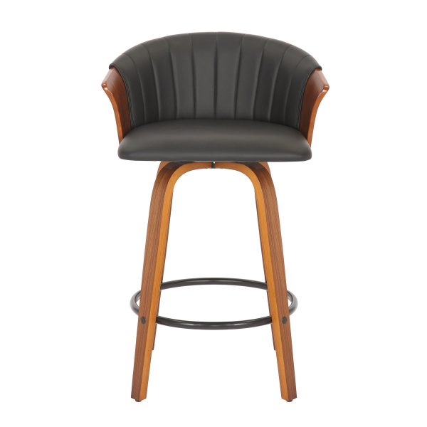Set of Two 26" Black And Brown Faux Leather And Metal Low Back Counter Height Bar Chairs - Image 4
