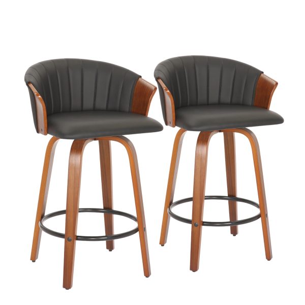 Set of Two 26" Black And Brown Faux Leather And Metal Low Back Counter Height Bar Chairs - Image 2