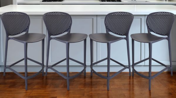 Set of Four 26" Dark Gray Heavy Duty Plastic Low Back Counter Height Bar Chairs