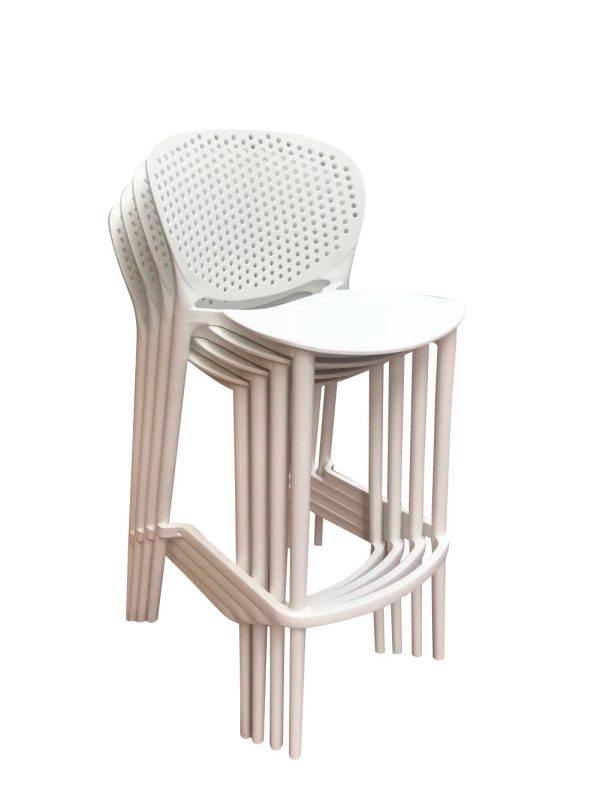 Set of Four 26" White Heavy Duty Plastic Low Back Counter Height Bar Chairs - Image 4