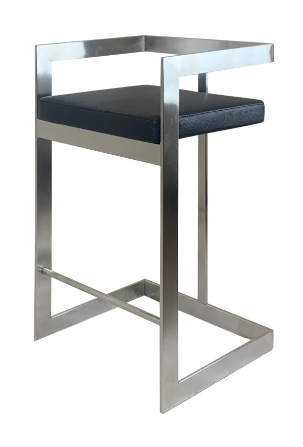 26" Black And Silver Faux Leather And Metal Low Back Counter Height Bar Chair - Image 2