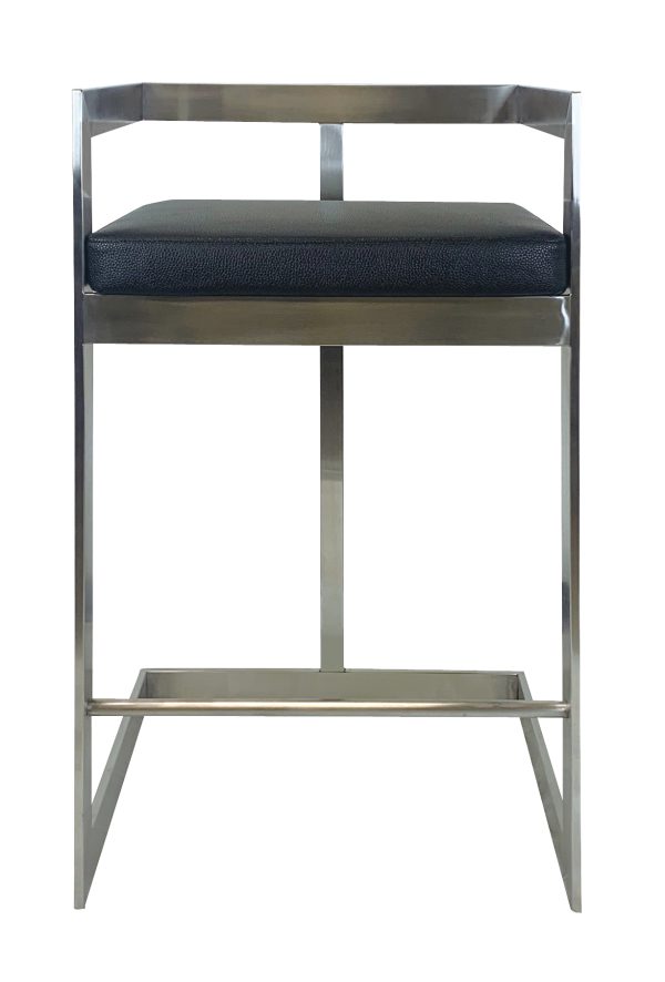 26" Black And Silver Faux Leather And Metal Low Back Counter Height Bar Chair - Image 3