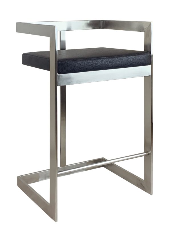 26" Black And Silver Faux Leather And Metal Low Back Counter Height Bar Chair - Image 4