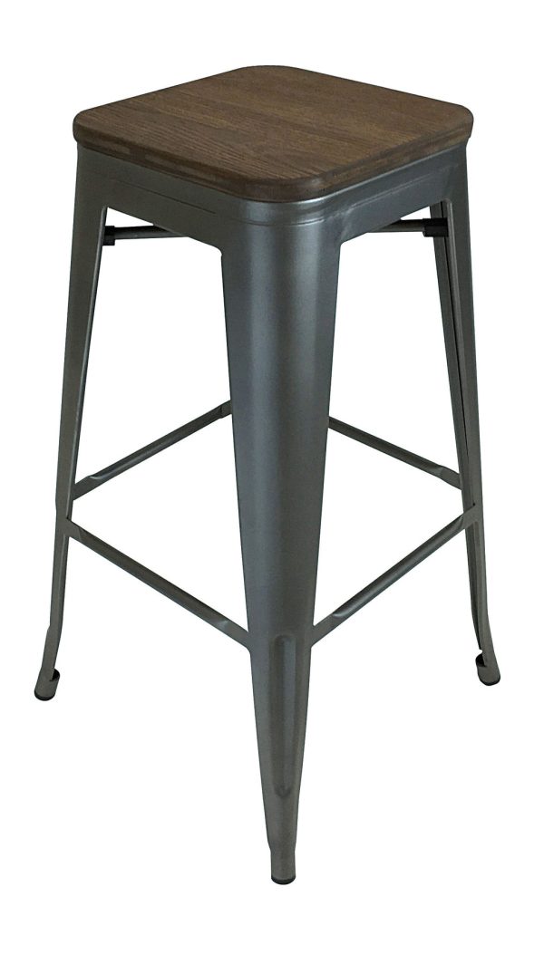 Set of Four 30" Brown And Gunmetal Steel Backless Bar Height Bar Chairs - Image 3