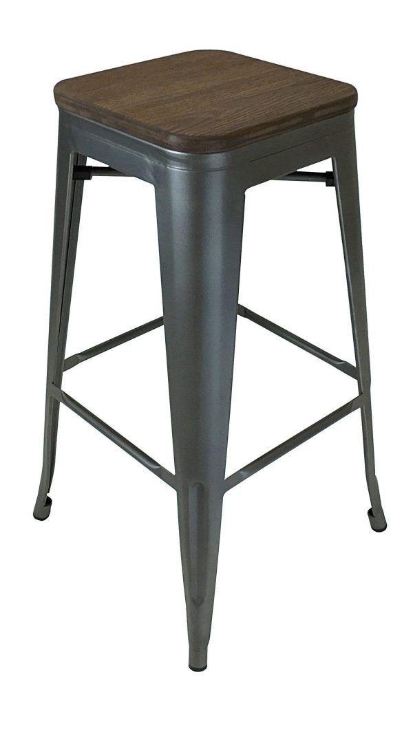 Set of Four 30" Brown And Gunmetal Steel Backless Bar Height Bar Chairs - Image 4