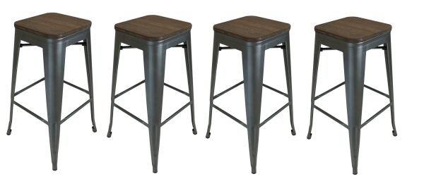 Set of Four 30" Brown And Gunmetal Steel Backless Bar Height Bar Chairs - Image 2