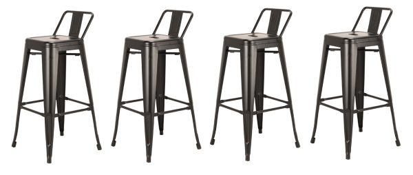 Set of Four 30" Black Metal Low Back Bar Height Bar Chairs - Image 2