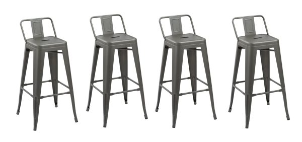 Set of Four 26" Gray Metal Low Back Counter Height Bar Chairs - Image 2