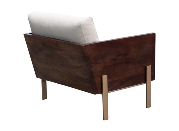 31" White Brown And Gold Top Grain Leather Arm Chair - Image 3