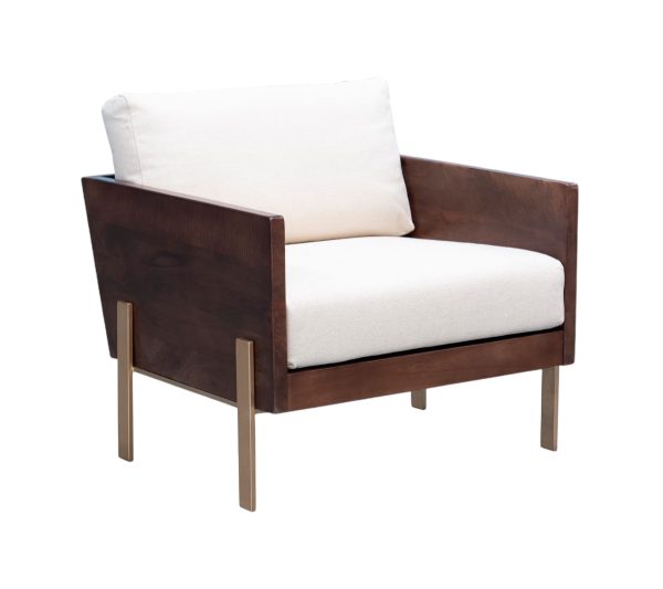 31" White Brown And Gold Top Grain Leather Arm Chair - Image 2