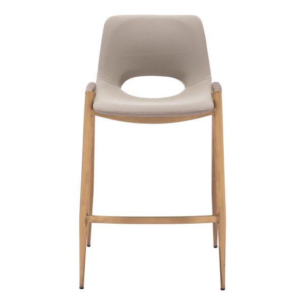 Set of Two 26" Beige And Gold Faux Leather And Steel Low Back Counter Height Bar Chairs - Image 4
