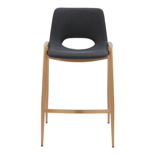 Set of Two 26" Black And Gold Faux Leather And Steel Low Back Counter Height Bar Chairs - Image 4