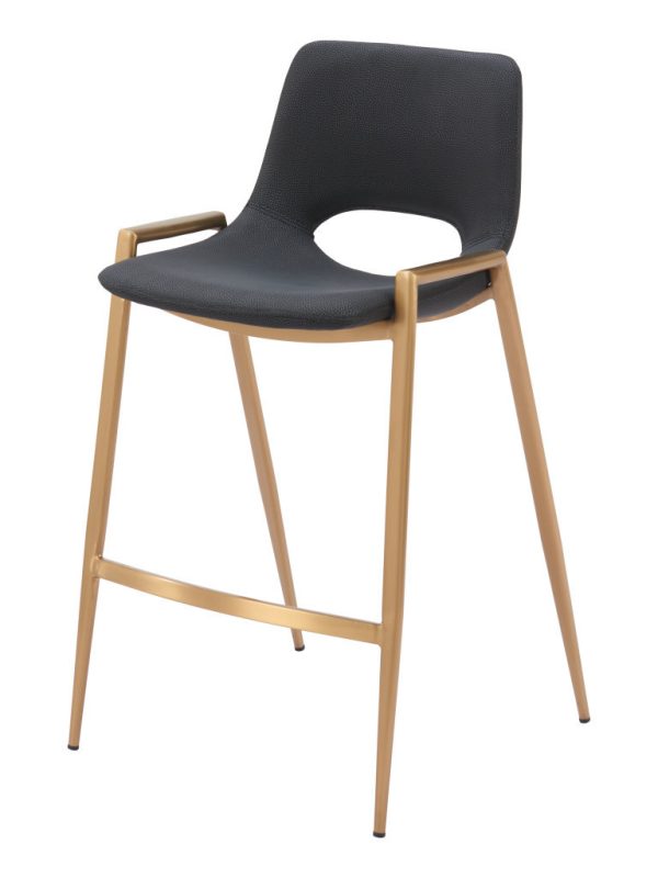 Set of Two 26" Black And Gold Faux Leather And Steel Low Back Counter Height Bar Chairs - Image 3