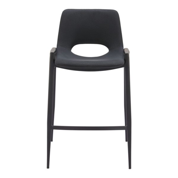 Set of Two 26" Black Faux Leather And Steel Low Back Counter Height Bar Chairs - Image 4